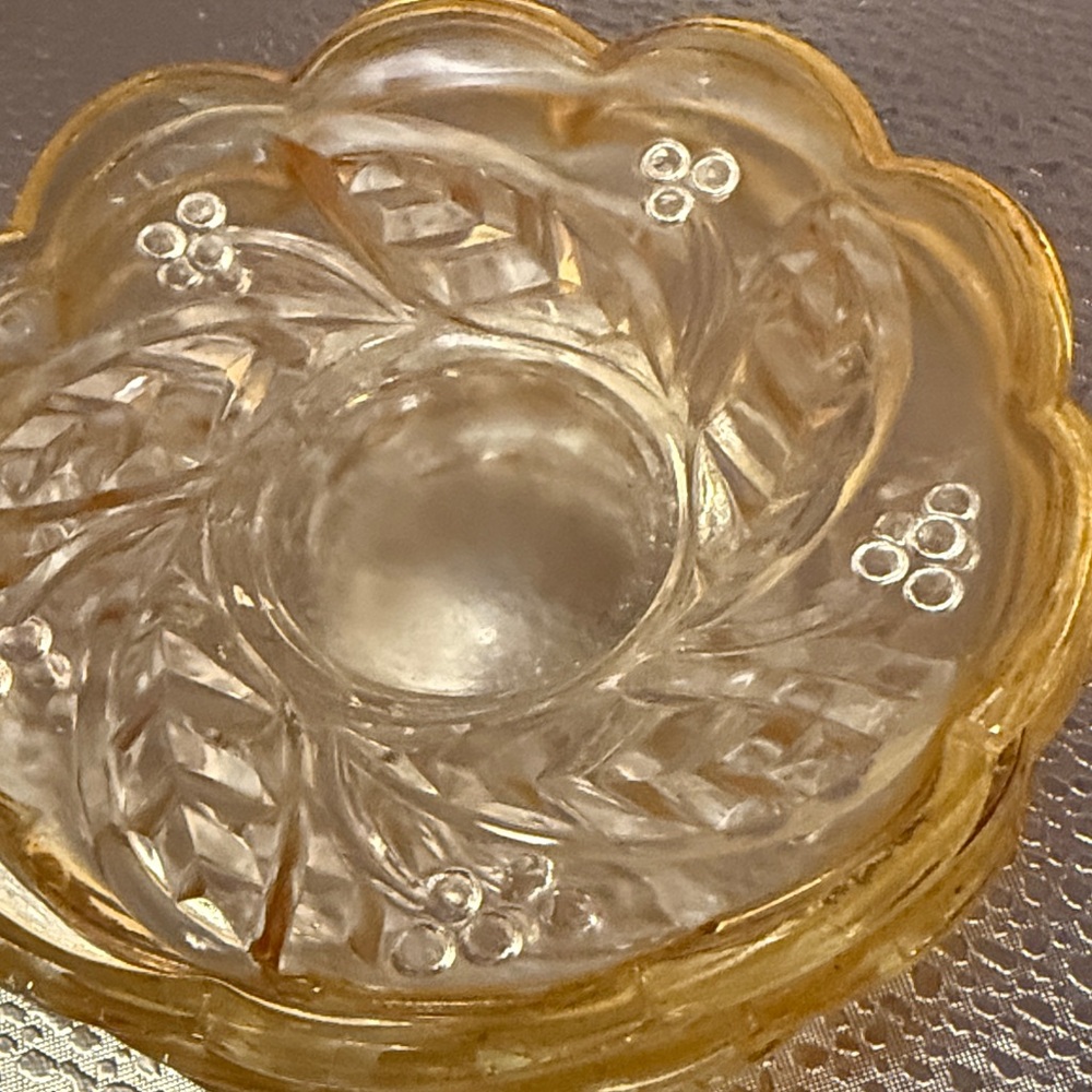 Vintage Yellow Pressed Glass Floral Dishes